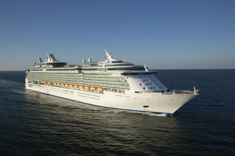 Freedom of the Seas, FR, Ship at sea, Freedom aerial view, up above, Freedom, ship on water, Freedom, ship on water at sunset