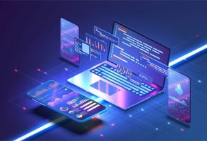 Illustration of a smartphone with business analytics