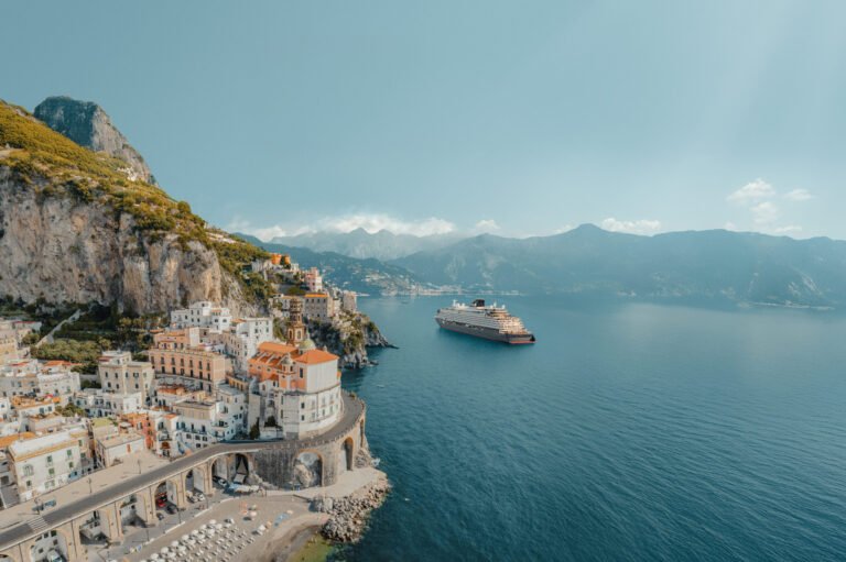 The stunning scenic road in the Amalfi coast with the Atrani town.