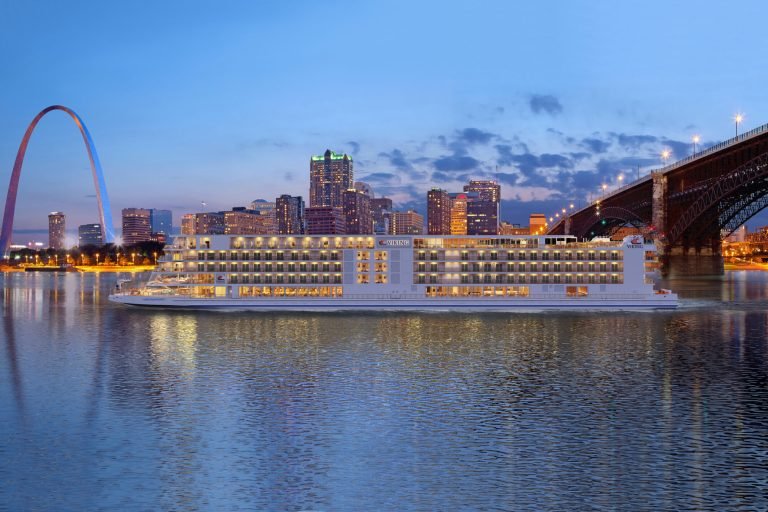 Viking river ship docked on the St. Louis riverfront
